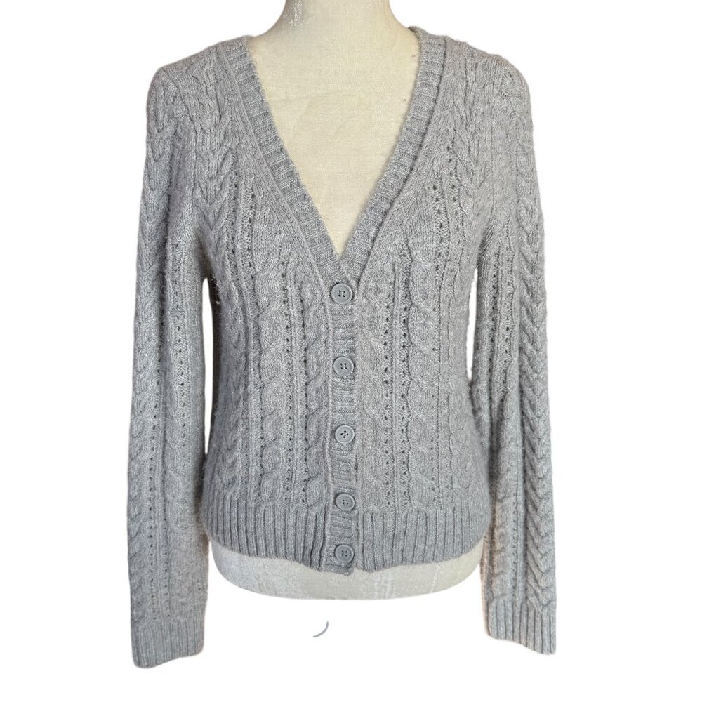 American Eagle women's cableknit sweater long sleeve button down v-neck small